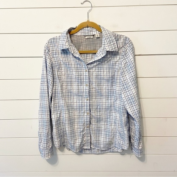 L.L Bean | Nylon Plaid Button Down Top Size Medium - Picture 1 of 13